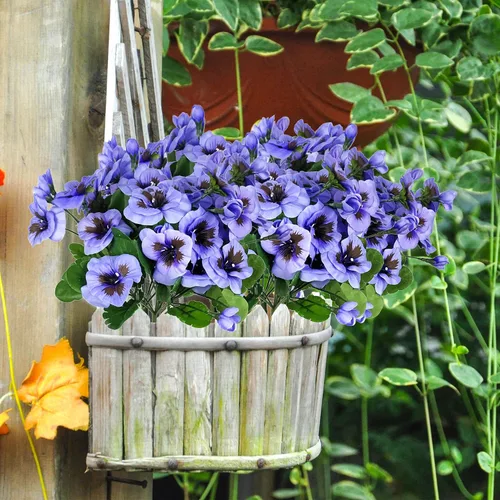 Miniatura 4 de Flores falsas pansy, flores silvestres pequeñas, margaritas de plástico sintético moradas para el hogar, boda, cocina, jardín, centros de mesa