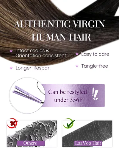 Miniatura 4 de LaaVoo I Tips - Extensiones de cabello humano real con punta en I, color marrón oscuro con balayage, extensiones de cabello humano con punta en I