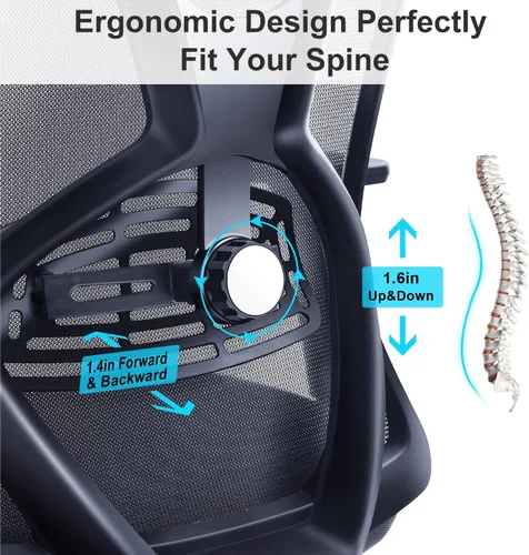 Miniatura 4 de Ticova Silla de oficina ergonómica – Silla de escritorio con respaldo alto con soporte lumbar ajustable, reposacabezas y reposabrazos 3D – Silla