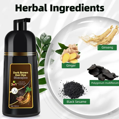 Miniatura 4 de Champú de tinte para el cabello marrón oscuro 3 en 1 para cobertura de canas para mujeres/hombres, champú de color instantáneo ingredientes herbales