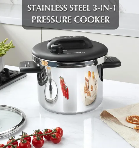 Miniatura 7 de KOCH SYSTEME CS Olla a presión de acero inoxidable 6.3QT, Olla de Presion, cocinas a presión 3 en 1, botón de bloqueo fácil de una pulsación