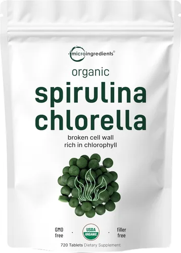 Miniatura 2 de Micro Ingredients Tabletas orgánicas de Chlorella Spirulina de 3000 mg y vitamina D3 5000iu + K2 100mcg paquete de 2 unidades Pared celular