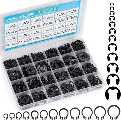 Juego de 900 anillos de retención de acero al carbono, 24 tamaños C y clips E para reparación de piezas de automóviles, mantenimiento de maquinaria