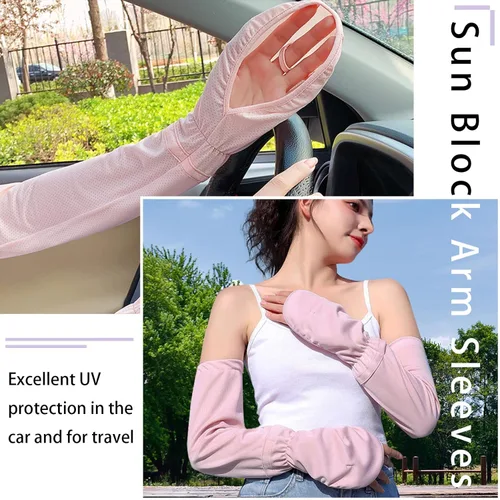 Miniatura 3 de Mangas de sol sin dedos para conducir, manga ajustable con guantes, protección UV, cubierta de brazo de refrigeración para jardinería Azul