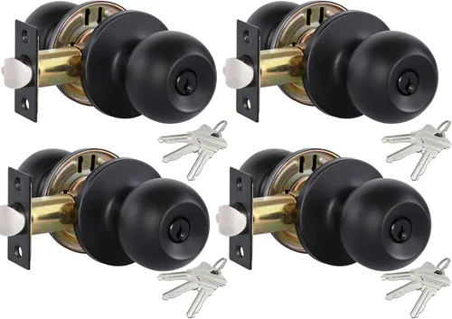 Miniatura 15 de Lanwandeng Paquete de 3 pomos de puerta de privacidad color negro mate con cerradura para dormitorio/baño, cerraduras de puerta interior sin llave