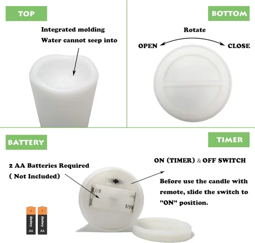 Miniatura 6 de Paquete de 1 vela de pilar sin llama para exteriores con control remoto y temporizador, impermeable, funciona con pilas, juego de velas LED