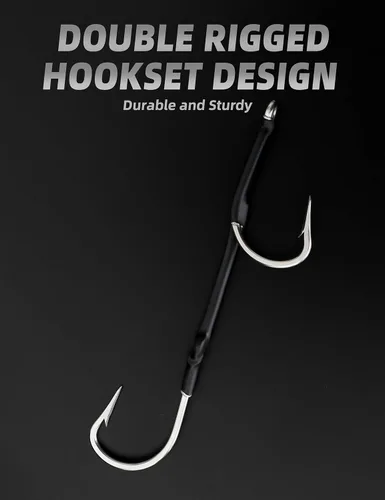 Miniatura 2 de BLUEWING Doble Aparejo SS Southern Bend Hookset 2/5pcs Acero inoxidable Doble Ganchos Big Game Pesca Trolling Ganchos con tubo de goma para pesca