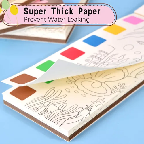 Miniatura 5 de Cavnewt Libro de pintura con agua para colorear para niños, kit de pintura de acuarela sin desorden con cepillo y recarga, juguete de actividades