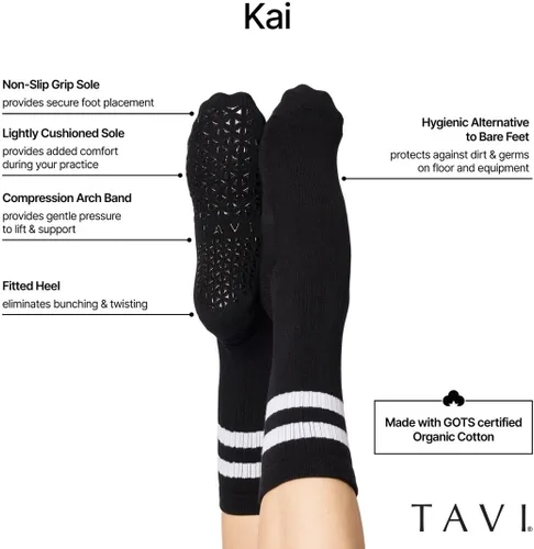 Miniatura 7 de TAVI Kai Fashion Crew Grip Calcetines Para zapatilla Barre, Pilates y Yoga con empuñaduras para mujeres y hombres