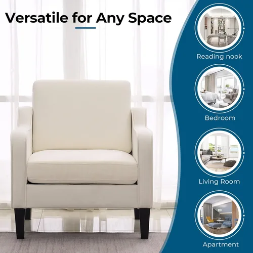 Miniatura 4 de VINGLI Juego de 2 Sillas de Acento Modernas, Sillas Beige para Sala de Estar, Sillón Cómodo para Dormitorio, Silla de Sofá Tapizada, Silla