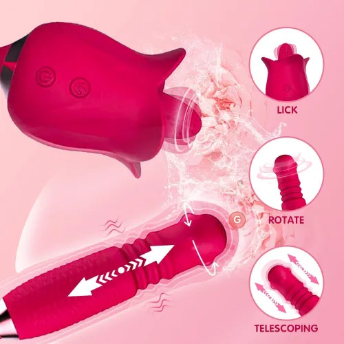 Miniatura 3 de Juguete sexual de rosas para mujeres, estimulador sexual de rosas 3 en 1 para mujeres, 10 lenguas lamiendo y 10 telescópicas y vibrador de rotación