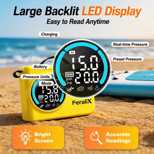 Miniatura 7 de Electric Paddle Board Pump, 20 PSI Rechargeable SUP Air Compressor with Auto Shut-Off, Dual Stage Inflation & Deflation for Paddleboards, Kayaks
