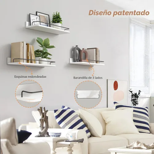Miniatura 4 de Forbena Juego de 3 estantes flotantes blancos, estantes de baño sobre el inodoro, organizadores de baño y estantes de almacenamiento montados