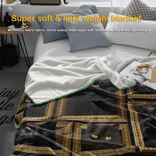 Miniatura 2 de Manta de gato negro, regalos para mujeres y hombres, acogedora manta suave y mullida para sofá, cama, viajes, manta ligera de franela de felpa