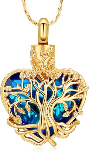 Miniatura 88 de Imrsanl Collar de urna de árbol de la vida con forma de corazón, joyería de cremación para hombres y mujeres, recuerdo, joyería conmemorativa