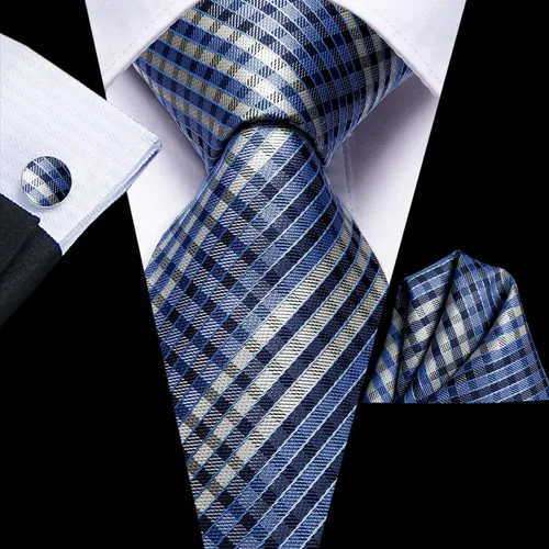Miniatura 2 de Hi-Tie Conjunto de gemelos clásicos con corbatín a cuadros para hombre