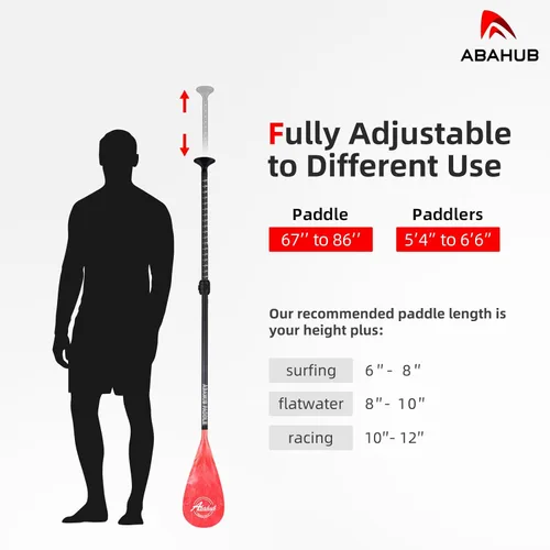 Miniatura 4 de Abahub Paletas de SUP de fibra de carbono, 1 sección de 3 secciones ajustables de 67 a 86 pulgadas, eje de fibra de carbono, remos ligeros para Eje