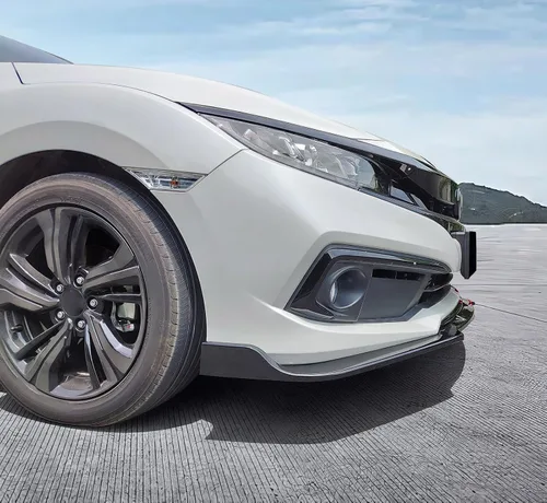 Miniatura 4 de IKON MOTORSPORTS, Borde de parachoques delantero compatible con Honda Civic 2019-2021, estilo V4, color negro brillante, alerón de barbilla Brillo