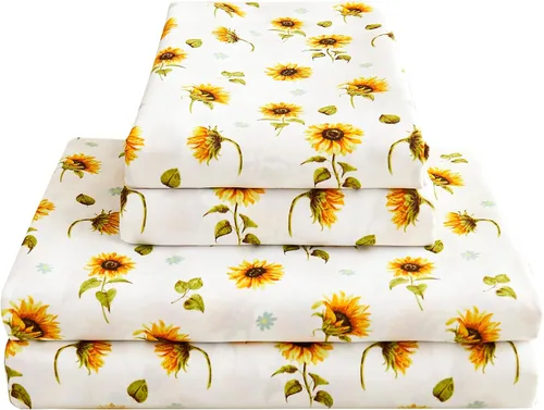 Miniatura 37 de Softan Sábanas de flores naranjas para cama de tamaño King, sábanas estampadas con estampado floral – Sábanas bajeras de microfibra suave