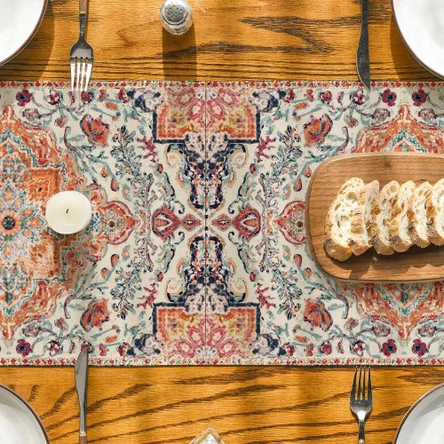 Miniatura 7 de Artoid Mode Camino de Mesa Estilo Boho Bohemia Naranja, Decoración Mágica de Otoño para Cocina y Comedor de Estilo Rústico y Granja, para Decoración