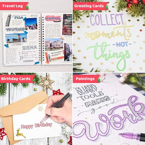 Miniatura 3 de ZSCM QUALITY DECIDES THE FUTURE Regalos de Navidad, 12 rotuladores metálicos con purpurina y contorno brillante, regalos de Navidad, 12 bolígrafos