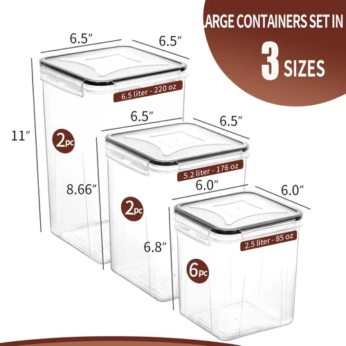 Miniatura 2 de Skroam Contenedores grandes herméticos para almacenamiento de alimentos con tapas, paquete de 10 recipientes de cereales, organizadores de despensa