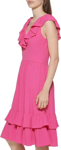 Miniatura 4 de Calvin Klein Vestido sin mangas con volantes plisados laterales para mujer
