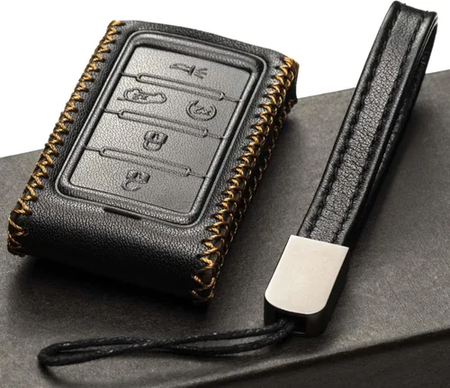 Miniatura 4 de Vitodeco Funda de cuero genuino para llavero inteligente compatible con Jeep Wagoneer, Grand Wagoneer, Grand Cherokee 2022-2025 (5 botones, negro)