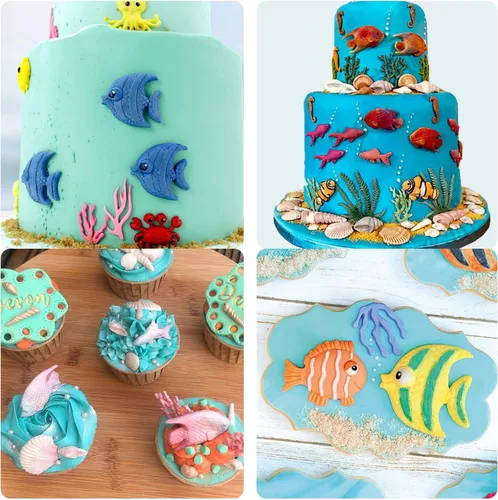 Miniatura 7 de Moldes de chocolate de pescado, tiburón marino, coral, moldes de silicona para dulces, moldes para hornear fondant con temática de mar