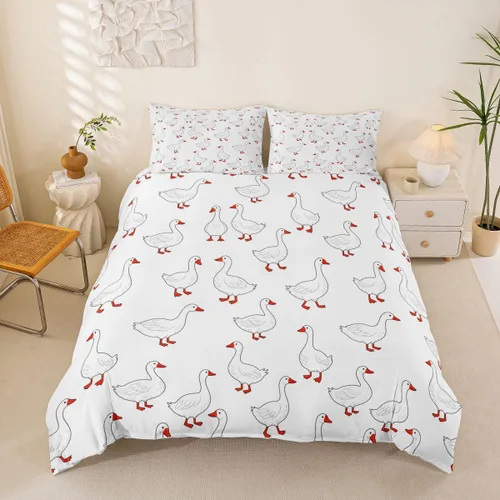 Miniatura 43 de Erosebridal Funda de edredón para niños y niñas, diseño de pato amarillo, diseño de patos de dibujos animados, juego de ropa de cama de animales