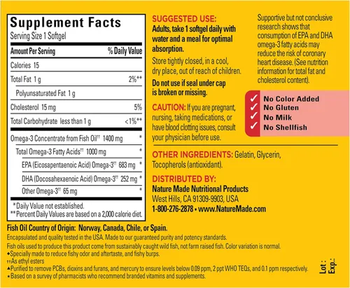 Miniatura 7 de Nature Made Suplementos de Aceite de Pescado Omega 3 de Fuerza Extra, 1400mg, Suplementos de Aceite de Pescado Omega 3 como Ésteres Etílicos