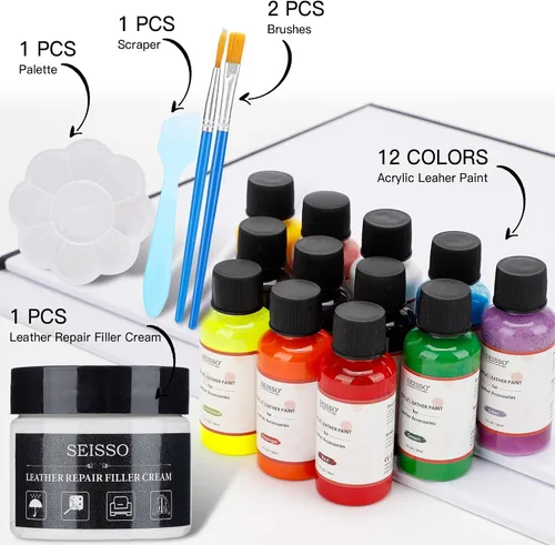 Miniatura 4 de Kit de reparación de vinilo y cuero, 12 colores de pintura acrílica para cuero para zapatos, zapatillas, muebles de cuero, bolsos, asiento de coche