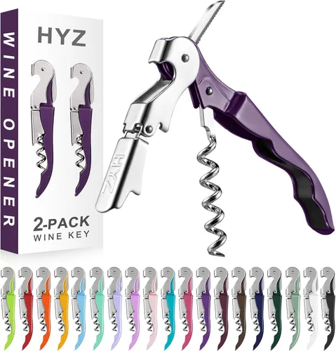 Miniatura 24 de HYZ Paquete de 2 sacacorchos para camarero, llave de vino profesional para servidores, camarero con cortador de lámina, abridor manual de botellas