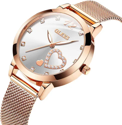 Miniatura 2 de OLEVS Relojes para mujer correa de malla de oro rosa vestido de moda cuarzo japonés impermeable luminoso para mujer conjunto de pulseras