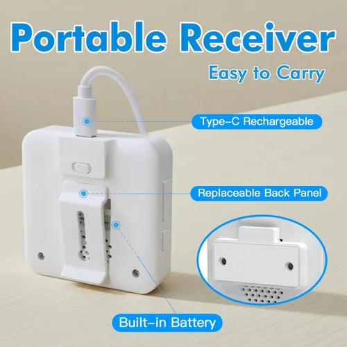 Miniatura 8 de SINGCALL Extensor de timbre inalámbrico para convertir con cable a inalámbrico para timbre con cable existente, receptor LED portátil, 32 campanas