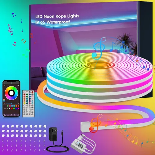 Miniatura 6 de Ledagic - Tira de luces LED de neón RGB de 10 pies con control remoto y aplicación, tiras de luces LED de neón impermeables IP65 para exteriores