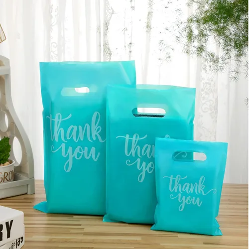 Miniatura 4 de Eersida 200 piezas de bolsas de plástico con asas para agradecimiento, bolsas de compras de plástico troqueladas al por mayor, 3 tamaños, paquete al