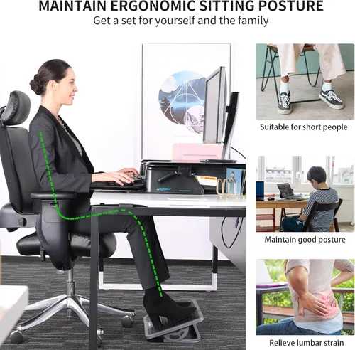 Miniatura 6 de EUREKA ERGONOMIC Reposapiés ajustable con inclinación, reposapiés para debajo del escritorio en el trabajo con superficie de masaje, reposapiés
