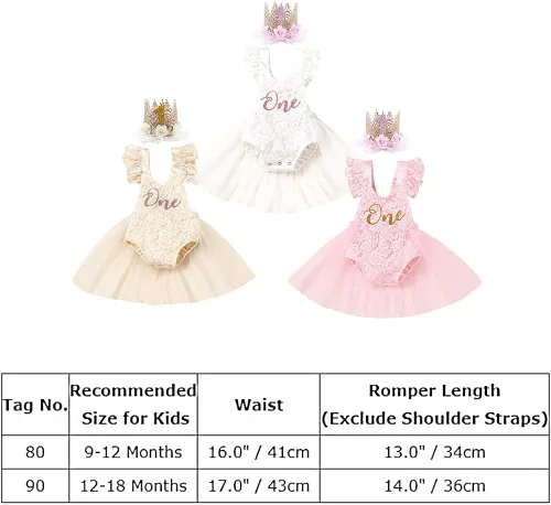 Miniatura 7 de Traje de primer cumpleaños para niña con volantes manga corta encaje floral vestido de tul diadema de corona sesión de fotos