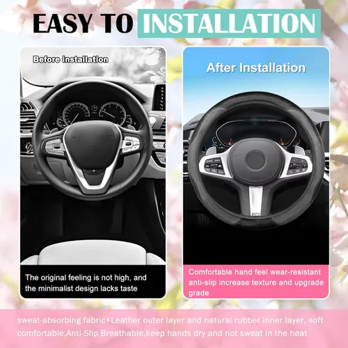 Miniatura 3 de SuperKaKa Funda Universal para Volante de Coche en Gris y Negro 2025, Protector de PU Cómodo, Antideslizante y Transpirable de Imitación de Cuero