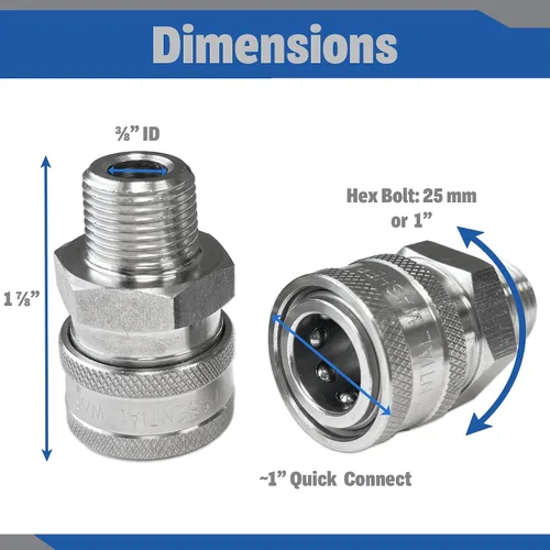 Miniatura 2 de Essential Washer Acero inoxidable de 1.2 in de conexión rápida macho NPT Arandela a presión Conexiones de conexión rápida 5000 PSI Juego de 2