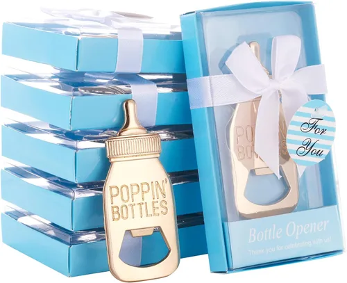 Paquete de 16 abridores de botellas para baby shower, recuerdos para invitados, bonitos abrebotellas con forma de poppin, recuerdos para baby Azul