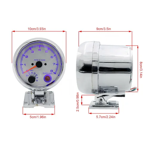 Miniatura 6 de Tacómetro de coche de 3.75 pulgadas, 0-8000 RPM, 7 luces de fondo de color, medidor de tacómetro, para vehículos de gasolina de 4/6/8 cilindros y 12