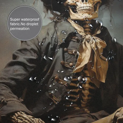 Miniatura 4 de YLATY3387 - Cortina de ducha de traje negro con calavera para baño, divertido juego de cortina de ducha de esqueleto hippie bohemio, tela de pintura