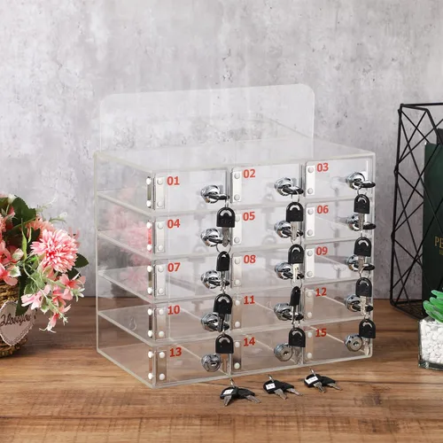 Miniatura 2 de Threan Caja de almacenamiento para teléfono celular de 15 ranuras, gabinete de almacenamiento de acrílico transparente para teléfono celular montado
