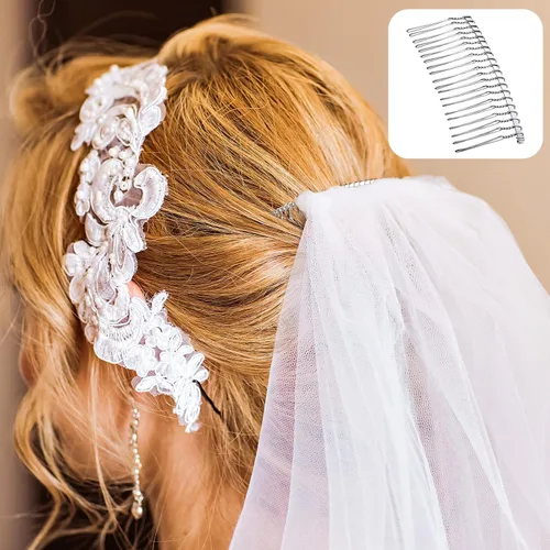Miniatura 4 de 5 peines para el cabello para mujer, accesorios de metal, peine de pelo de novia, 20 dientes, peine de velo de boda, peine decorativo para mujeres