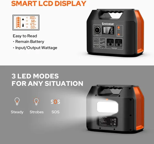 Miniatura 3 de EnginStar Estación de energía portátil de 300 W 296 Wh con salida de CA de onda sinusoidal pura de 110 V para acampar al aire libre, caza