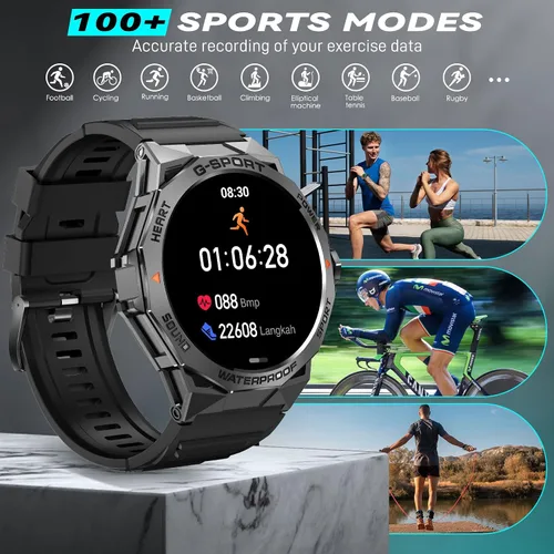 Miniatura 5 de Reloj inteligente militar para hombre, para responder/hacer llamadas de 1.43 pulgadas, AMOLED siempre encendido, reloj inteligente resistente