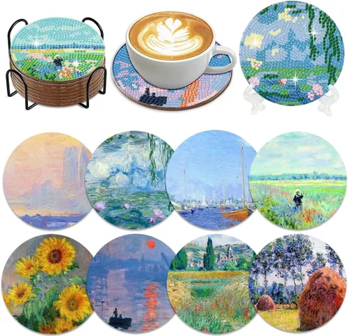 Kits de Arte de Pintura de Diamante Muzagroo Art con Soporte Posavasos de Arte de Diamante Monet Kits de Arte de Diamante para Principiantes