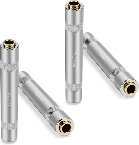 Miniatura 9 de Paquete de 2 acopladores de audio auxiliar TRS de 1/8 de pulgada y 0.138 in, conector de audio estéreo TRS hembra a hembra chapado en oro, conector